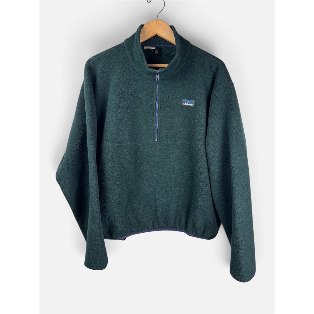 Vintage 90s L.L.Bean Fleece Pullover Men's XL Green Blue Half Zip Pocket